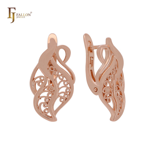 Leaves of great filigree Rose Gold Russian Lock Earrings