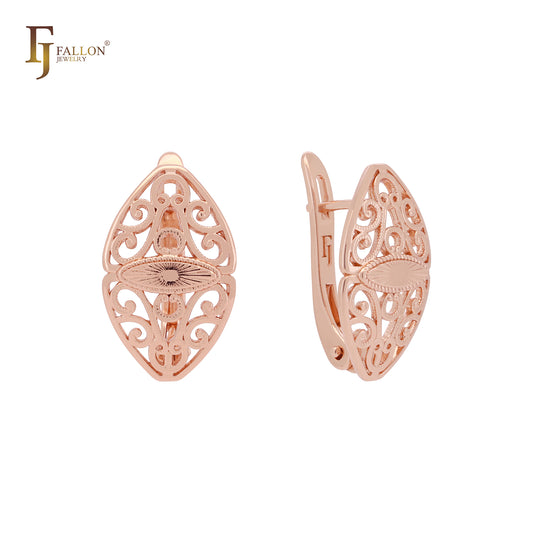 Great sunburst oval filigree Rose Gold Russian Lock Earrings