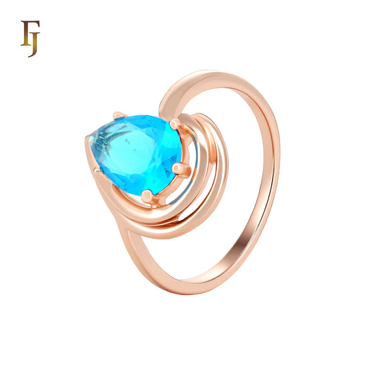 Solitaire teardrop pear shaped Lake blue Rose Gold Fashion Rings