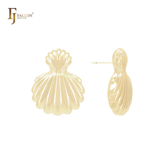 Юбка в форме двойной ракушки Серьги-гвоздики из 14-каратного золота, розового золота и белого золота