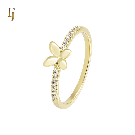 Paved white CZs butterfly 14K Gold Fashion Rings