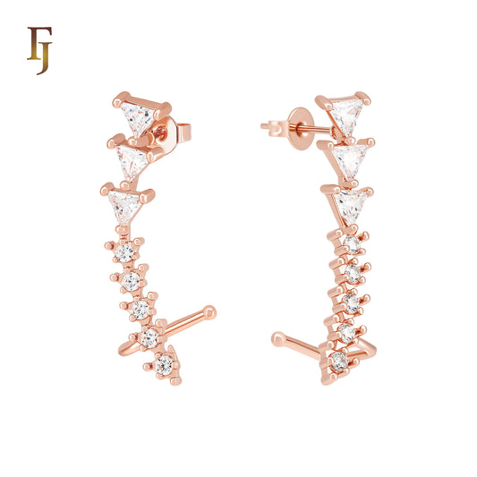 Cluster Triangular white CZs 14K Gold, Rose Gold Cuff Clip Stud Earrings