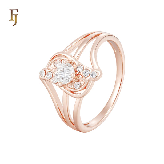 Triple row of white CZs Rose Gold Fashion Rings