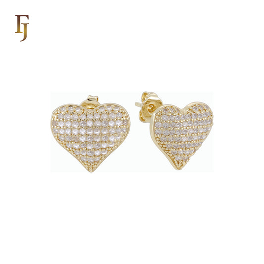 Cluster White CZs Heart 14K Gold Stud Earrings