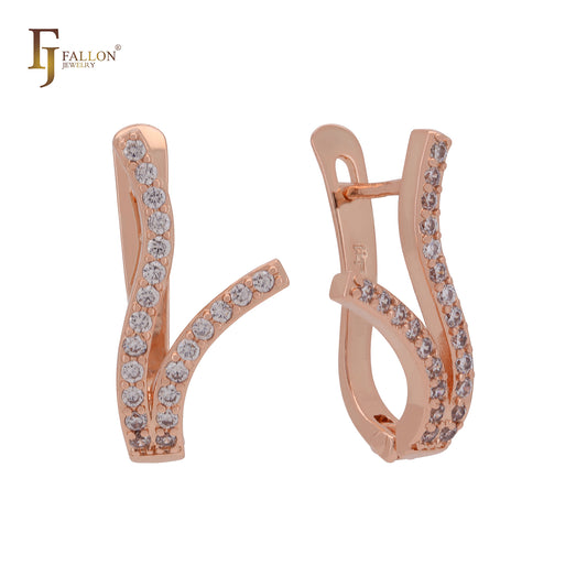 Flower branches of deep blue CZs Rose Gold Russian Lock Earrings