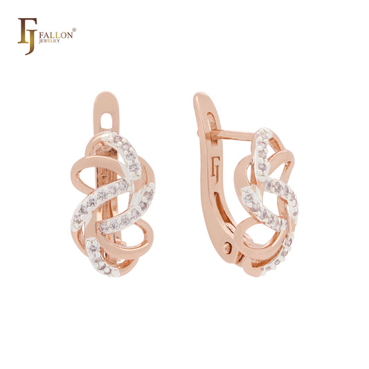 Spinning Ribbons interlocking Rose Gold two tone Russian Lock Earrings