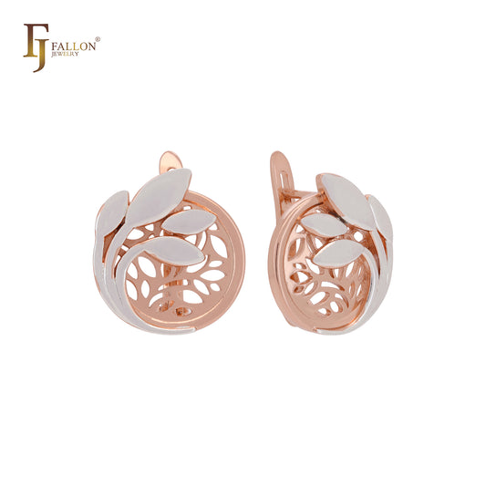 Tree of life with branches leaves Rose Gold two tone Russian Lock Earrings