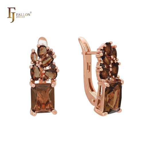 Cluster luxurious CZs colorful Rose Gold Russian Lock Earrings