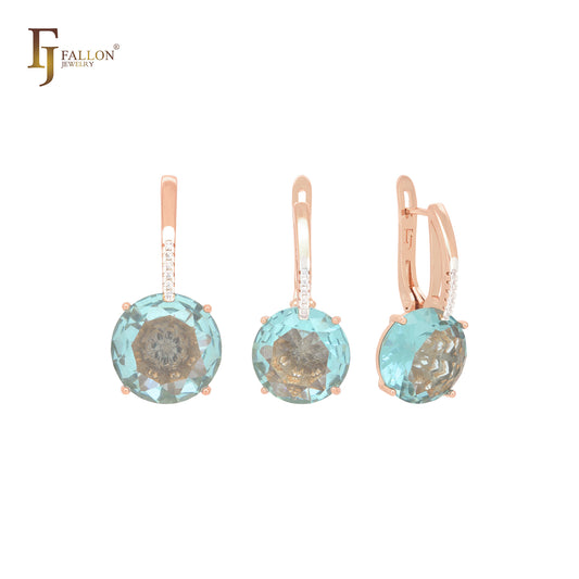 Conjunto de joyas de oro rosa de dos tonos con colgante y solitario gigante redondeado de circonitas cúbicas blancas y circonitas cúbicas.