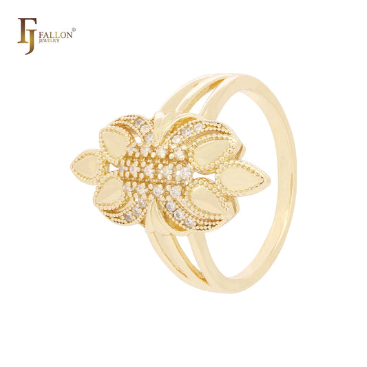 Six leaves cluster white CZs Rose Gold Rings