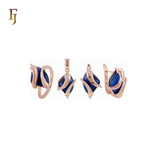 Double Ribbons clawed elegant Solitaire Colorful CZ Rose Gold Jewelry Set with Rings and Pendant