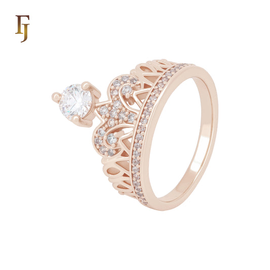 Great luxurious Crown of white CZs Rose Gold Fashion Rings