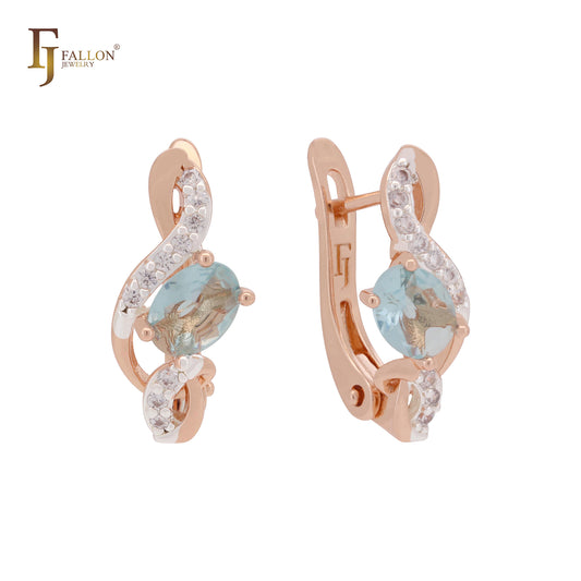 Twisted bonds cluster white czs Rose Gold two tone Russian Lock Earrings