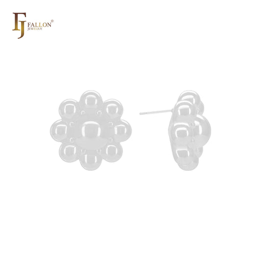 Серьги-гвоздики из 14-каратного золота, розового золота и белого золота с восемью закругленными лепестками в форме подсолнуха