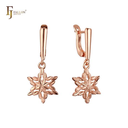 Drop Blooming Flower of beads Rose Gold Russian Lock Earrings