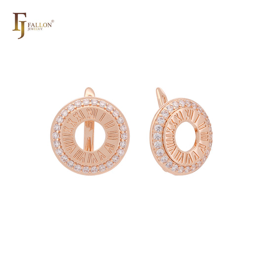 Clock Sundial Solarium Rose Gold Russian Lock Earrings