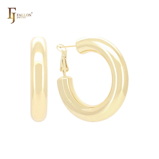 厚实光滑的圆形管,7.2 毫米宽,14K 金、玫瑰金、白金环状耳环