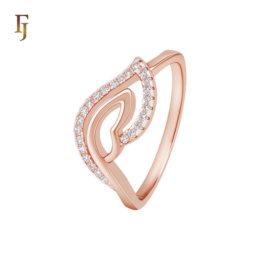Angle wings leaves of white Czs Rose Gold two tone Fashion Rings