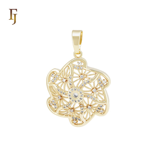 Hexa star of white CZs Radiant snowflake 14K Gold Pendant