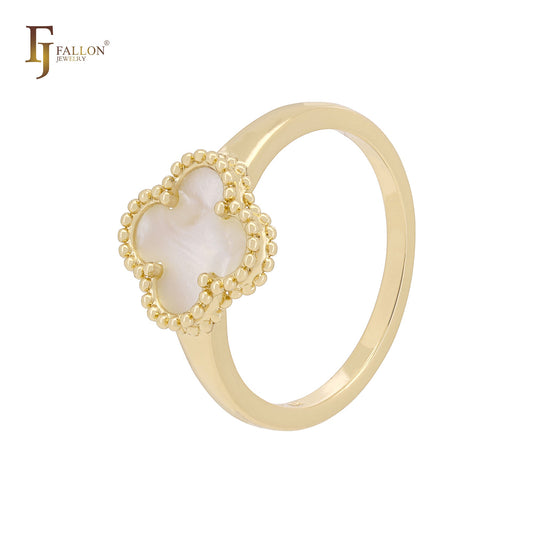 Minimalism Elegant Black or white Clover design 14K Gold Fashion Rings