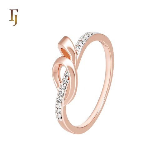 Ribbon crossing Rose Gold two tone Wedding Band Rings