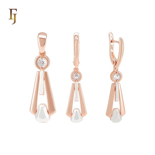 Necktie design solitaire white CZ Rose Gold two tone Jewelry Set with Pendant