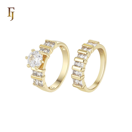 Solitaire white CZs 14K Gold Wedding Set Rings