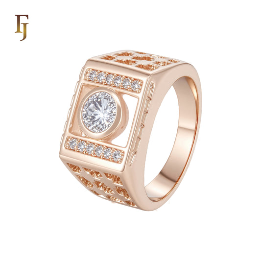 White CZs Signet Hollow Rose Gold Men's Rings