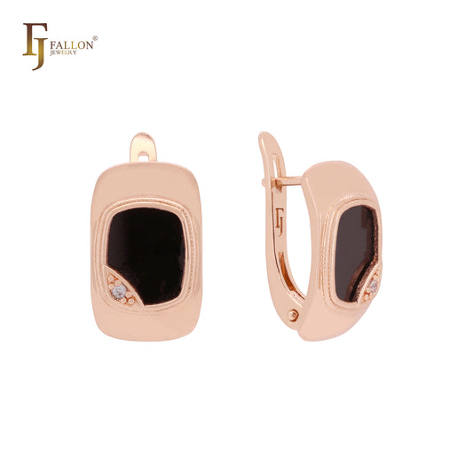 Oval rounded wide black Rose Gold Russian Lock Earrings