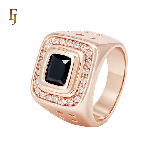 Halo White CZs Black Onyx Rose Gold Men's Rings