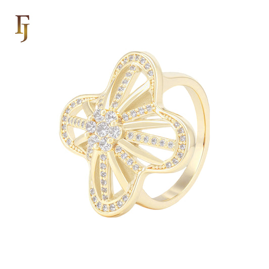 Wide Great flower of white CZs 14K Gold, two tone Fashion Rings