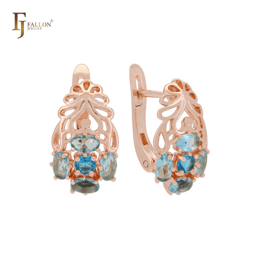 Wonderful cluster five oval CZs 14K Gold, Rose Gold Russian Lock Earrings
