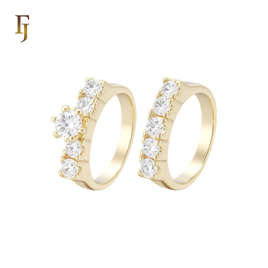 Cluster white CZs 14K Gold Wedding Set Rings