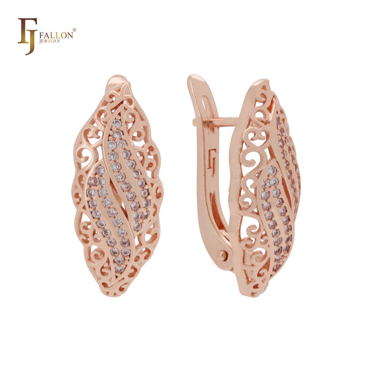Marquise twisted complex filigree design 14K Gold, Rose Gold Russian Lock Earrings