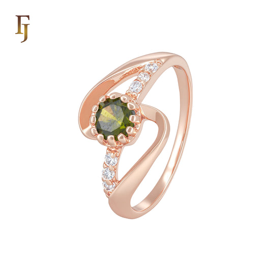 Twisted ribbon solitaire white CZ Rose Gold Fashion Rings