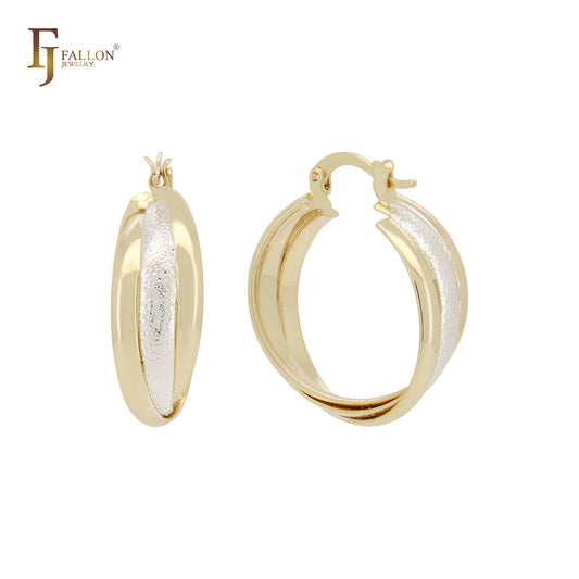 石墨纹理14K金双色环状耳环