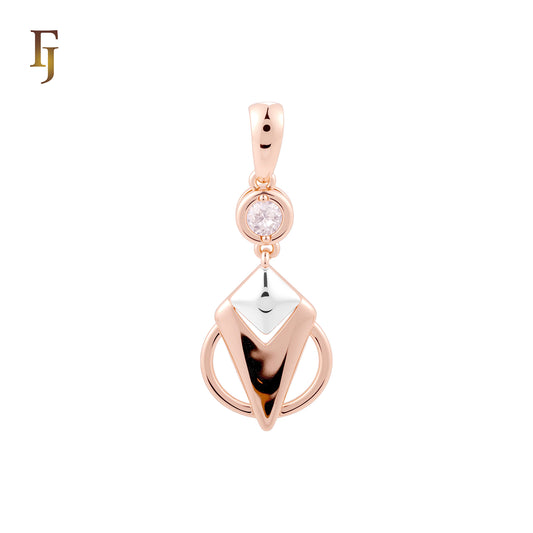 Round and Rhombus solitaire White CZ Rose Gold two tone Fashion Pendant