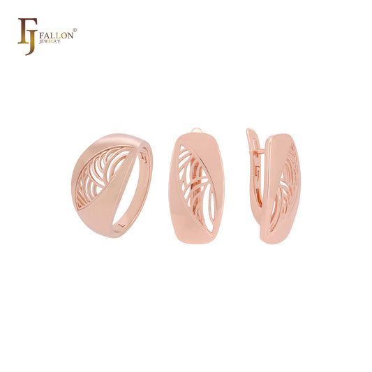 Conjunto de joyas de oro rosa con filigrana de marquesa ancha y ovalada con anillos