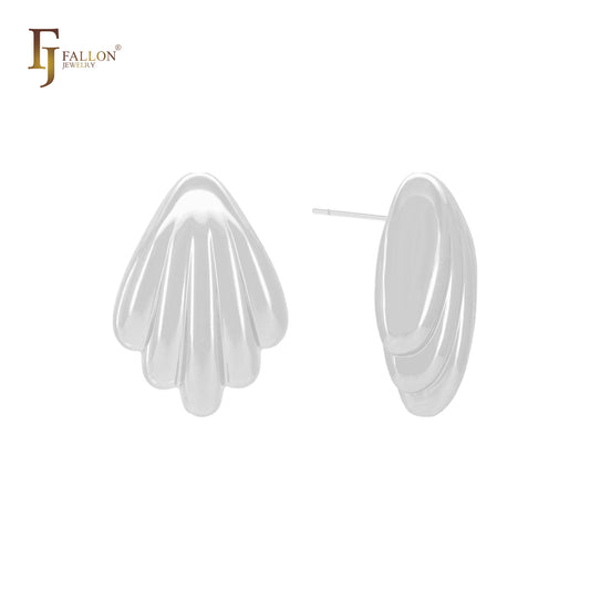 Pendientes de botón con forma geométrica de concha alta en oro de 14 quilates, oro rosa y oro blanco.