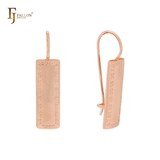 半希腊回纹玫瑰金线钩耳环