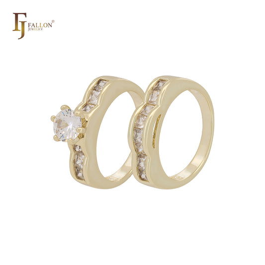 Alianças de casamento em ouro 14K com zircônias cúbicas brancas em cluster