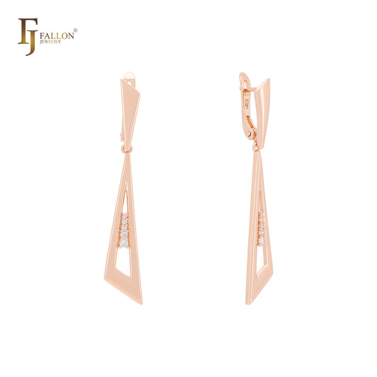 Triangular Drop Geometric Rose Gold Russian Lock Earrings