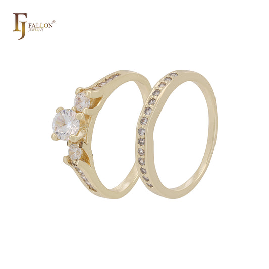 Alianças de casamento em ouro 14K com zircônias cúbicas brancas em cluster