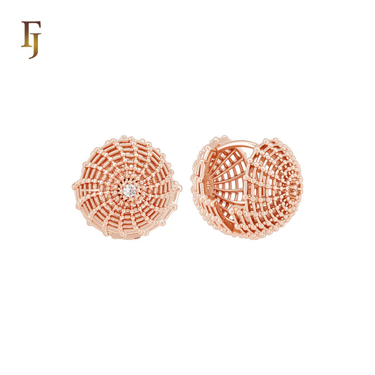 Spider Net Beaded Concave Rose Gold Huggie Earrings