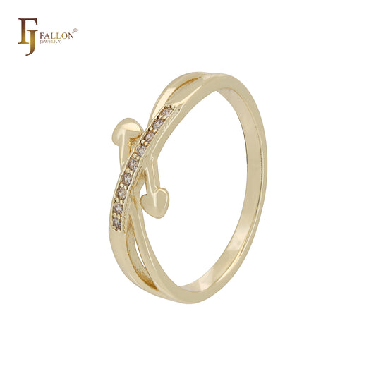 Anéis da moda em ouro 14K com flechas e corações duplos