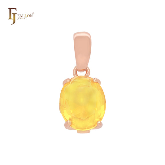 ジャイアントソリティアオーバルオレンジイエローCZローズゴールドソリティアペンダント