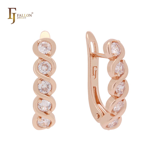 Five white rounded czs cluster Rose Gold Russian Lock Earrings