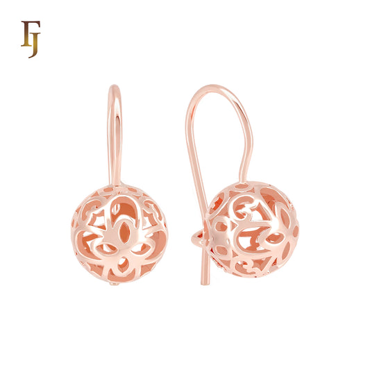 Lantern Beads Filigree Ball Rose Gold Wire Hook Earrings
