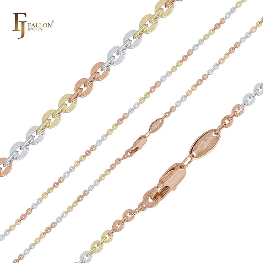 Hollow Disc cable rolo fancy link chains plated in 14K Gold, Rose Gold, White Gold