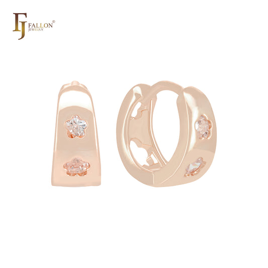 Mini-Doppelstern-Ohrringe mit weißen Zirkoniasteinen, 14 Karat Gold, Roségold